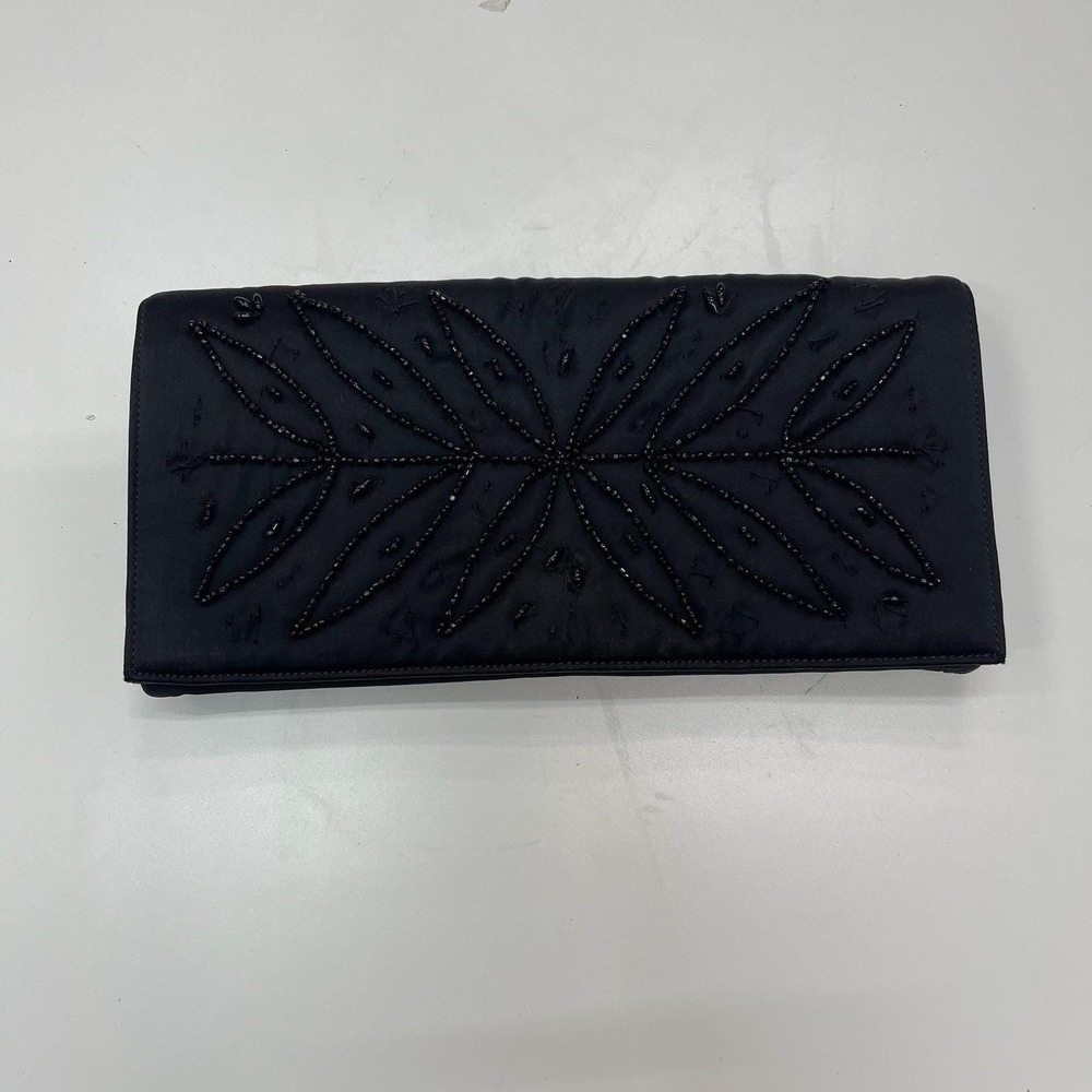 Magid Black Hand Beaded Satin Evening Clutch Bag Made in USA Floral‎ Pattern - Picture 8 of 8